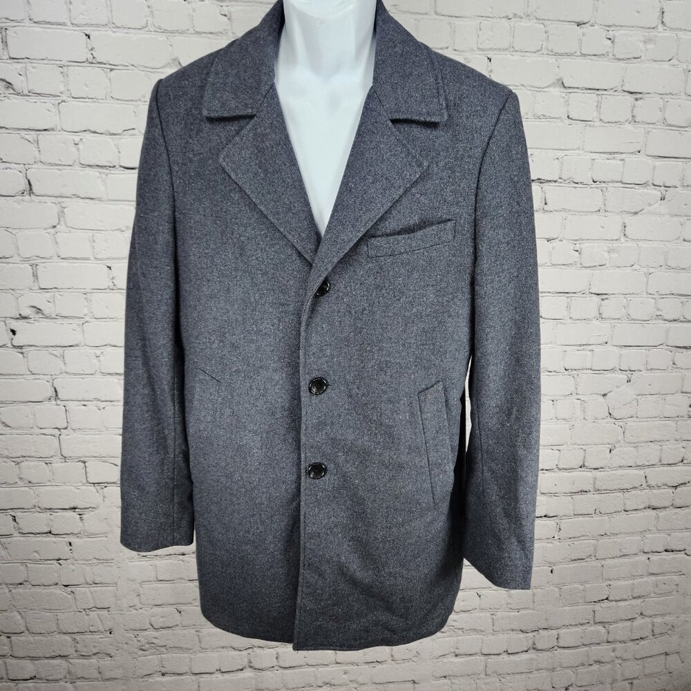 Michael Kors Grey Wool Blend Buttoned Notch Lapel Inner Pockets Over Coat 40R